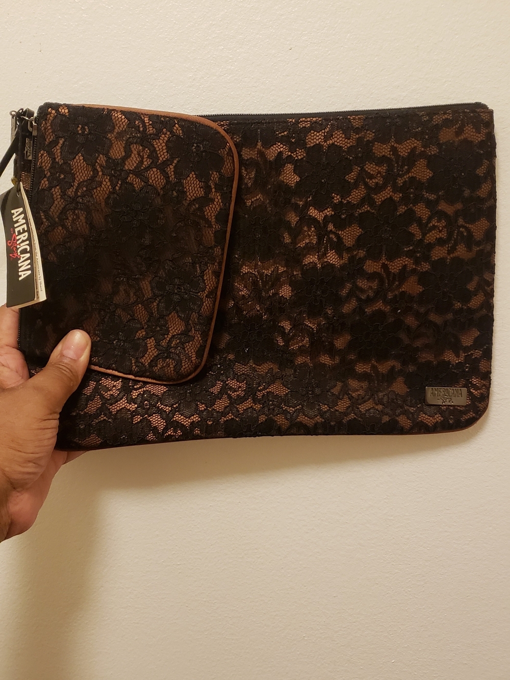 Black Lace and Bronze Women's Document Pouch